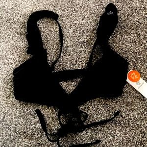 NWT black frilled bikini top